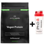 Vegan Protein Powder Unflavoured Protein Works 1KG + PhD Shaker DATED MAR/2023