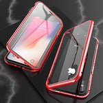 Étuis pour téléphone cellulaire, for iPhone XS Max Ultra Slim Double Sides magnétique Adsorption Cadre Angulaire en Verre trempé Aimant Flip Case (Couleur : Rouge)