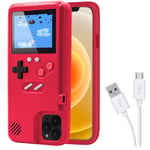 Game Console Case for iPhone,Dikkar Retro Protective Cover Self-Powered Case with 36 Small Games,Full Color Display,Video Game Case for iPhone 12 Pro Max (Red)