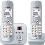 Panasonic KX-TG6822NZB Cordless Landline Telephone Twin Pack with Digital Answering Machine - Silver - 1.8 white backlit display, 1x additional handset with charge station included