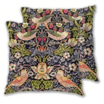 Cushion Cover William Morris Strawberry Thief Floral Art Nouveau Set of 2 Square Throw Pillow Case Sham Home for Sofa Chair Couch/Bedroom Decorative Pillowcases