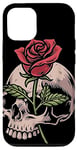 Coque pour iPhone 13 Pro Rose passant par le crâne gothique motard tatouage emo thème mort