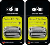 2 X BRAUN 32S SERIES 3 ELECTRIC SHAVER REPLACEMENT HEAD - SILVER - TWIN PACK