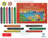FABER CASTELL - 12 Jumbo Wax Crayons Assorted Colours Art Drawing Shading JUMBO