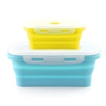 Mokinga Collapsible Lunch Box, 2PCS Portable Folding Refrigerator Lunch Box, Silicone Microwave Lunch Box for Food Preservation and Storage (Color: Yellow, Powder Blue)