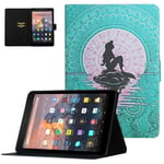 Case for All-New Kindle Fire 7 Tablet (9th Generation 2019 & 7th Generation 2017 & 5th Generation 2015) - UGOcase Slim Fit Premium PU Leather Anti-Slip Folio Stand Cover with Card Slot, Mermaid