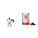 Bialetti Moka Express Aluminium Stovetop Coffee Maker, Silver, 1 Cup & illy Coffee, Classico Ground Coffee for Moka Pots, Medium Roast, 100% Arabica Coffee Beans, 250g