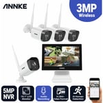 Annke - Système de vidéosurveillance nvr Wi-Fi 8CH 3M fhd avec écran lcd de 12 pouces, économiseur d'écran automatique, 4 × 1080P caméras ip bullet
