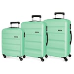 Roll Road Flex Green Luggage Set 55/65/75 cm Rigid ABS Combination Lock 182 Litre 4 Wheels Hand Luggage