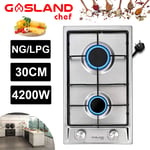 GASLAND Chef 30cm Gas Cooktop with 2 Burner Hob Cast Iron Cooker Stove NG/LPG