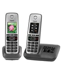 Gigaset FAMILY A Duo - Premium Cordless Home Phone with Answer Machine to Connect all Family Members - Nuisance Call Block, 2 Handsets, Titanum Grey