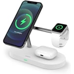 Spello 3 in 1 Magnetic Wireless Charging Stand, MagSafe Compatible, Charging for iPhone 15, 14, 13 & 12 series, Apple Watch & AirPods, with USB-A Charging Port, White