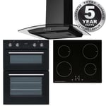 SIA 60cm Black Built-in Double Fan Oven, 4 Zone Induction Hob & Curved Extractor
