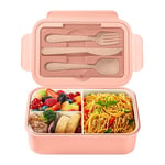 Diboniur Lunch Box, Bento Lunch Box Enfant Adulte 1400ml avec 3 Compartiments, Anti-Fuite Boite Repas avec Couverts, Convient pour Micro-onde Lave-vaisselle, École Pique-Nique Travail (Rose)