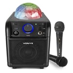 VONYX Karaoke Machine SBS50-B Black Rechargeable Bluetooth Party Speaker Set with Light Show & 2x Microphones, Portable Singing System