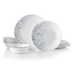Corelle 18-piece Dinner Set, Indigo Speckle, Blue and White for 6, Chip Resistant Dinnerware, includes 26cm dinner plates, 17cm salad / side plates and 530ml soup / cereal bowls