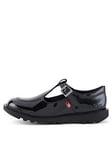 Kickers Girls Kick Patent T-bar School Shoes - Black, Black, Size 4 Older