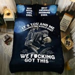 Skull Beauty Quilt Cover Set 3D Skull It's You and Me Printed Black Duvet Cover with Zipper Closure for Home Bedding Decor (King 220 x 240 cm)