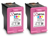 2 x Refilled 301XL Colour Ink fits HP Envy 5532 Inkjet Printers