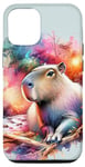 Coque pour iPhone 15 Pro Coucher de soleil Capybara et aquarelle vive Forest Art »