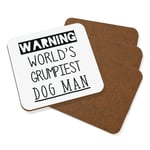 Warning World's Grumpiest Dog Man Coaster Drinks Mat Set Of 4 Awesome Best Crazy