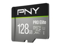 PNY PRO Elite, 128 GB, MicroSDXC, Klass 10, UHS-I, Class 3 (U3), Svart, Grå