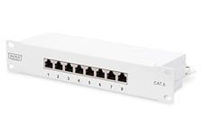 DIGITUS Panneau de brassage Cat. 6 – 8 ports – prises RJ45 – montage en rack 10 pouces 1U – panneau de distribution LSA – blindé – gris