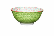 Set of 4 KitchenCraft Bright Green Geometric Print Ceramic Bowls