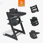 STOKKE® Tripp Trapp® Matstol bok svart inkl. bricka svart och babyset V2 svart