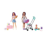 Barbie Doll and Accessories, Crib Playset with Skipper Doll, Baby Doll with Sleepy Eyes & Skipper Babysitters Inc. Playset with Skipper Babysitter Doll (Brunette), Stroller