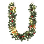 teyiwei 6FT/1.8M LED Christmas Pre-Lit Garland,Artificial Wreath with Bowknot Red Berries Pine Cones,christmas garlands Suitable for Fireplace/Bar/Tops/Staircase/Door(No Battery)