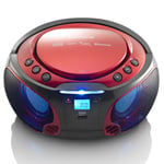 Lenco SCD-550RD kannettava FM-radio CD / MP3 / USB / Bluetooth-soitin® LED-valaistuksella Punainen