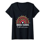 Womens Middle School Librarian For Women Teacher Rainbow Library V-Neck T-Shirt