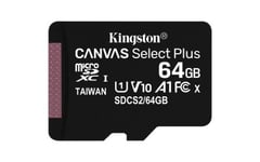 Micro Secure Digital SDXC 64 GB Kingston Canvas Select Plus, 100/85 MB/sek, Class 10, A1, UHS-I U1