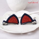 2pcs Hair Clips Cat Ears Hairpins Barrettes Navy&red