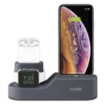 Station de charge en silicone 3-en-1 pour Apple iPhone, Apple Watch & AirPods, Gris sidéral - Neuf