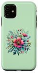 Coque pour iPhone 11 Vert, belle illustration de fleurs sauvages, design artistique