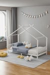 Nordic Pine Wood House Single Bed Frame with Roof for Toddler Kids