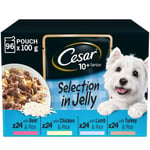 96 X 100g Cesar Luxury Senior 10+ Wet Dog Food Pouches Mixed Selection In Jelly