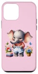 Coque pour iPhone 12 mini Bébé éléphant rose en tenue, fleurs et papillons
