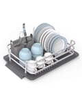 X Home Dish Drainer Rack, Aluminum Alloys Rust-Proof Kitchen Drainers for Dishes, Space-Saving Sink Drainer with Drip Tray and Detachable Utensil Holder, Compact Dish Drying Rack