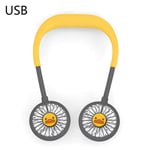 2000mAh Portable USB Rechargeable Dual Head Neck Hanging Fan Mini Air Cooler 3 Speed Adjustable for Traveling Outdoor Office 265x195mm-Yellow