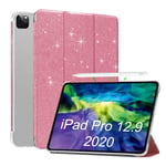 FSCOVER Case for iPad Pro 12.9 Inch 4th Gen 2020, Sparkly Glitter Flip Stand Slim Lightweight iPad Pro 12.9 3rd 2018 Case with Auto Sleep/Wake for Girls -Pink