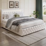 Stoppad säng - bäddsoffa 160 x 200 cm - dubbelsäng - med lådor - med LED-belysning - med sängram med lamellram - PU - vit (madrass ingår ej)