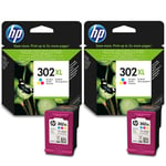 2x Original HP 302XL Colour Ink Cartridges For Deskjet 3637 Inkjet Printer