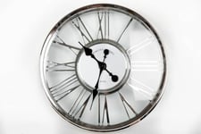 45CM SILVER PLASTIC CUT OUT WALL CLOCK ROMAN NUMBERS HOME OFFICE DECORATION