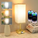 Touch Control Bedside Lamps, 3-Way Dimmable Bedside Table Lamp with USB A+C Cha