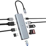 OOTDAY 10 in 1 USB C Hub, USB C Multiport pour MacBook Pro/Air, HP, Lenovo, Dell, Gigabit Ethernet, USB 3.0 Multiport Adapter USB C, PD 100W, SD/TF -Leser, 4K HDMI