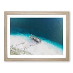 Stranded Ship On A Beach In Haiti Modern Art Framed Wall Art Print, Ready to Hang Picture for Living Room Bedroom Home Office Décor, Oak A4 (34 x 25 cm)