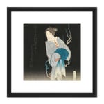 Sadanobu Kabuki Actor Kikugoro As Ghost Courtesan Yonakishii 8X8 Inch Square Wooden Framed Wall Art Print Picture with Mount